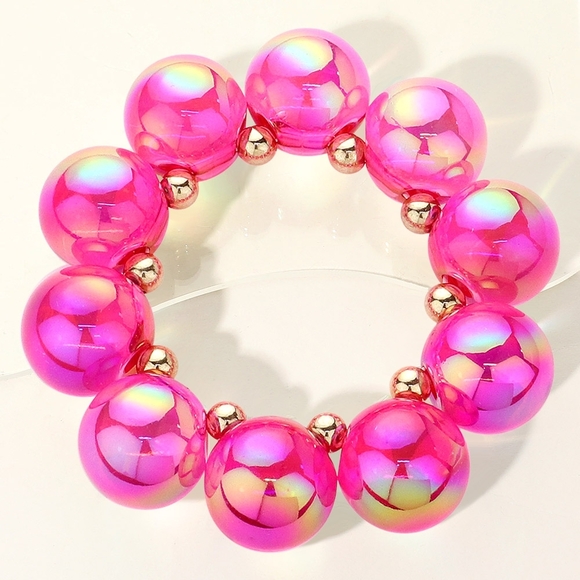 iFashionBox Jewelry - Fuchsia Iridescent Ball Bracelet Chunky Bubble Beaded Fun Statement Jewelry